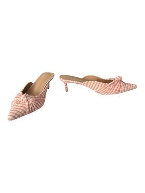 JustFab Freya Gingham Mule Kitten Heel Bow Pumps Pink Peach Size 10 NEW
